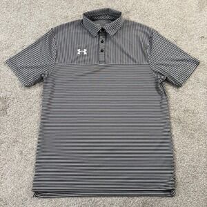 Under Armour HeatGear Polo Shirt S Striped Gray Performance Golf Athletic